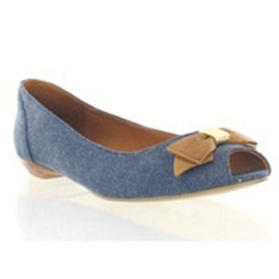 Blue canvas peep toe pumps