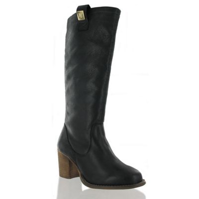 Black leather knee boot with faux shearling lining