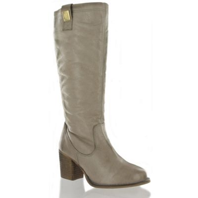 Taupe leather knee boot with faux shearling lining