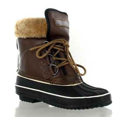 Brown leather ankle snow boot with shearling lining