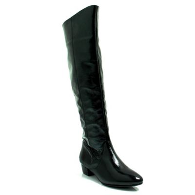 Black patent leather knee high boot