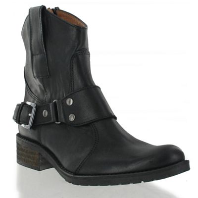 Black leather ankle boot with buckle detail