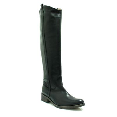 Black leather knee high riding boot