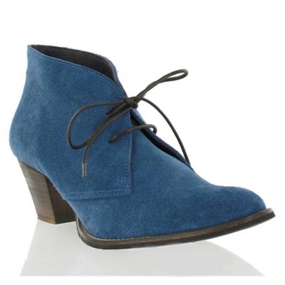 Blue suede lace up ankle boot