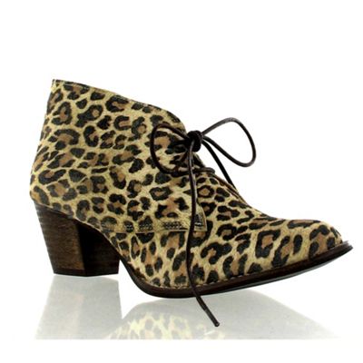 Leopard suede lace up ankle boot