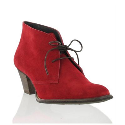 Red suede lace up ankle boot