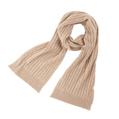 Beige cashmere blend cable knit scarf