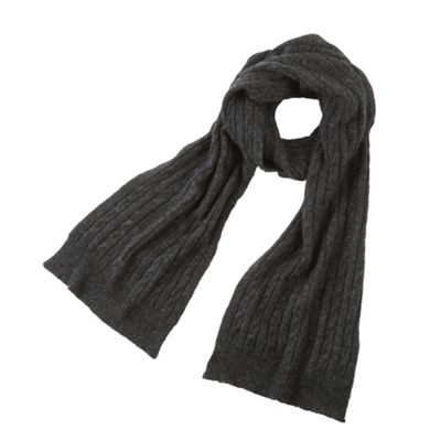 Dark grey cashmere blend cable knit scarf