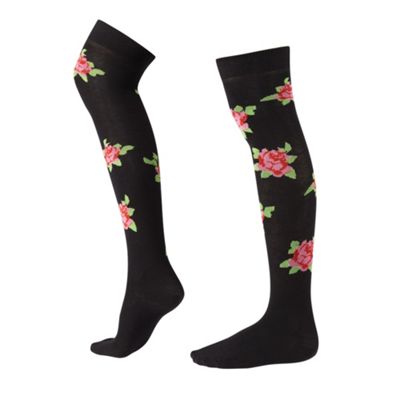 Multi coloured funky over the knee rose socks
