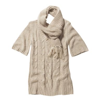 Beige textured knit and scarf