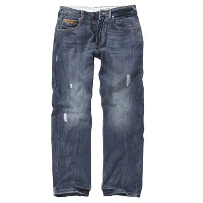 Mid blue leather trim jeans
