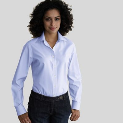 Blue solid non-iron blouse