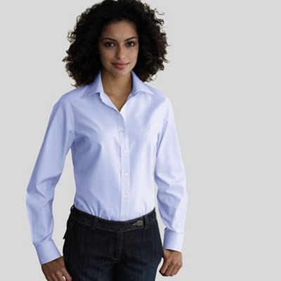 Lands End Blue solid non-iron blouse