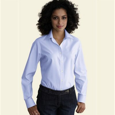 Blue petite solid non-iron blouse