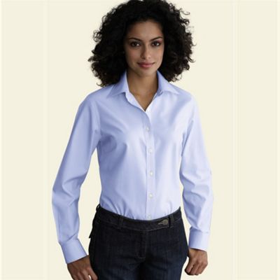 Lands End Blue petite solid non-iron blouse