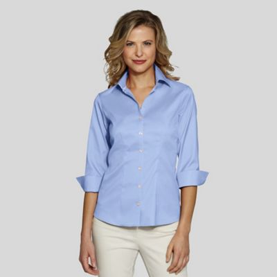 Blue Petite Flip Cuff No Iron Cotton Shirt