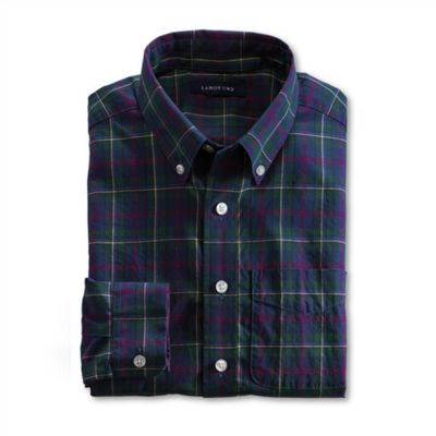 Green Boys Long Sleeve Pattern Poplin Shirt