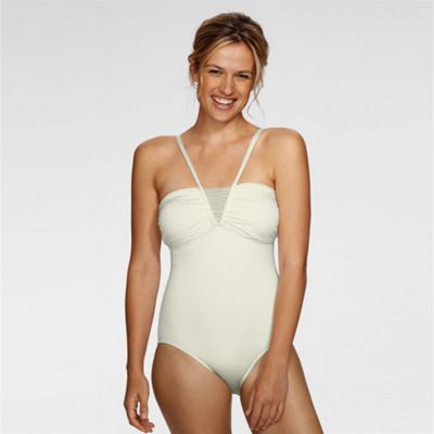 Lands End Cream oahu bandeau swimsuit with adjustable bra