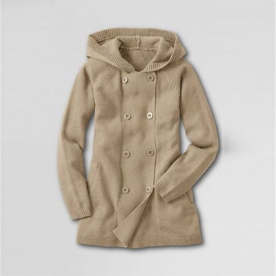Beige girls double-breasted hooded cardigan