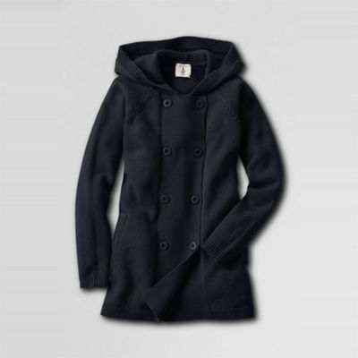Blue Girls Double-breasted Hooded Cardigan