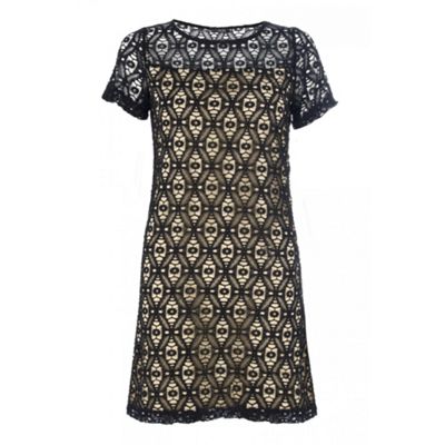 Black And Stone Lace Capped Sleeve Dress