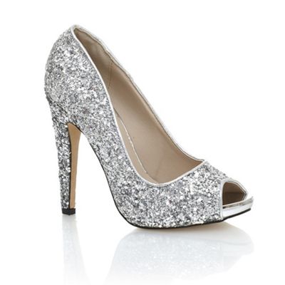 Quiz Silver Crystal Glitter Peep Toe Platform Shoes- at Debenhams