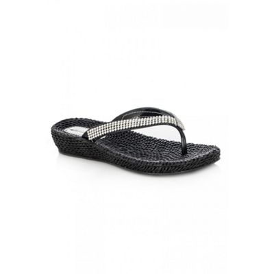 ladies black diamante flip flops
