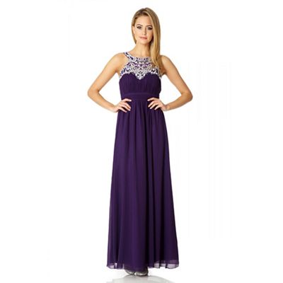 Quiz Dark Purple Chiffon Embellished Maxi Dress
