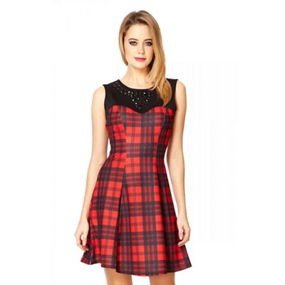 Quiz Red Tartan Contrast Dress