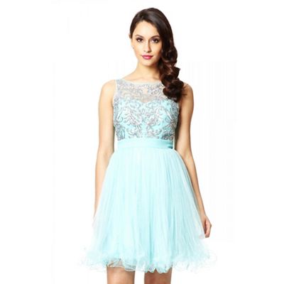 Quiz Aqua mesh sequin embellished prom dress