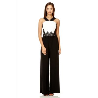 Quiz Black lace trim panel palazzo jumpsuit- at Debenhams