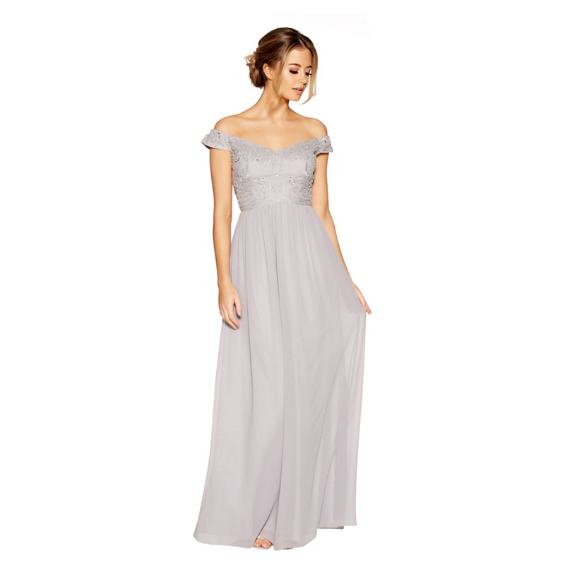 Grey chiffon cap hotsell sleeve embellished maxi dress