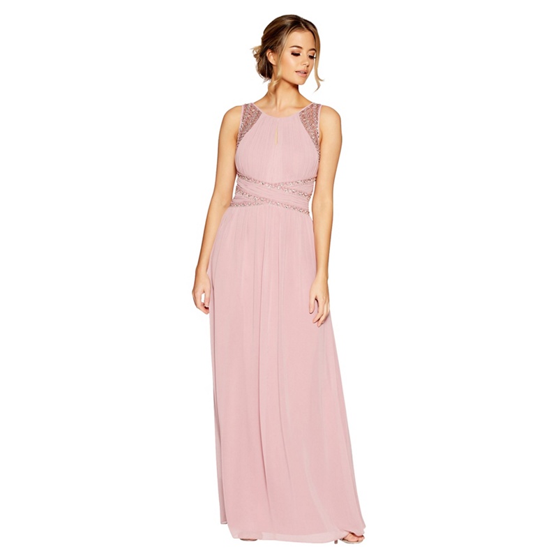 Quiz pink chiffon hot sale embellished maxi dress