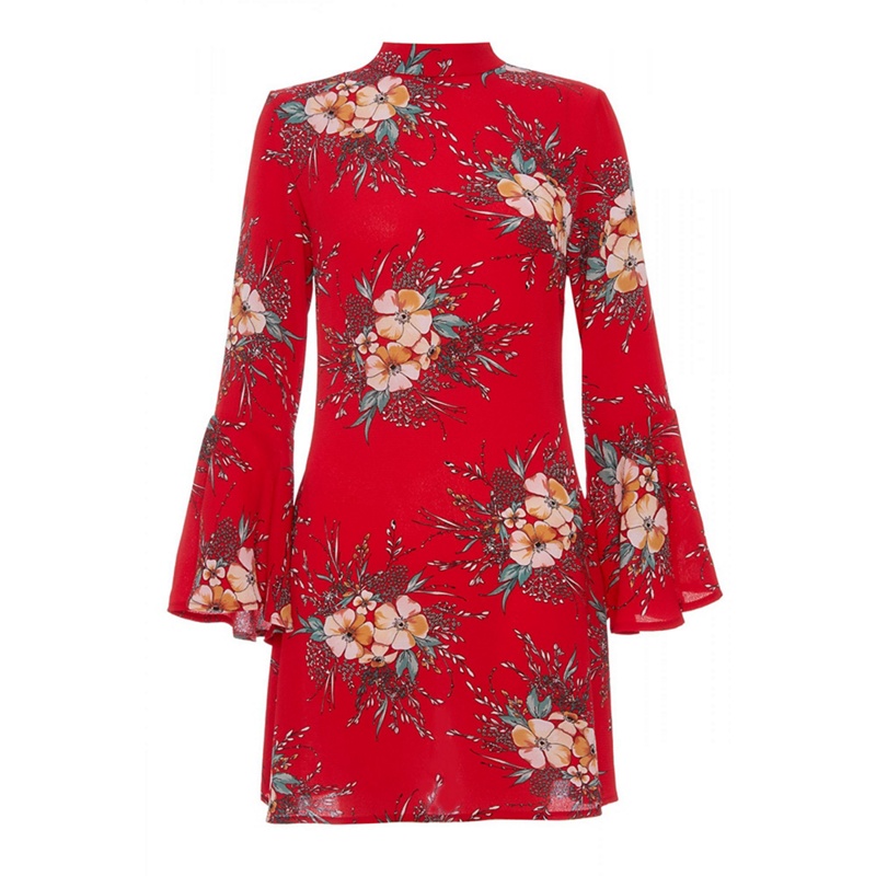 Quiz - Red Crepe High Neck Flute Sleeve Dress Review