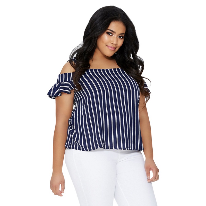 Quiz - Curve Navy And White Stripe Cold Shoulder Top Review