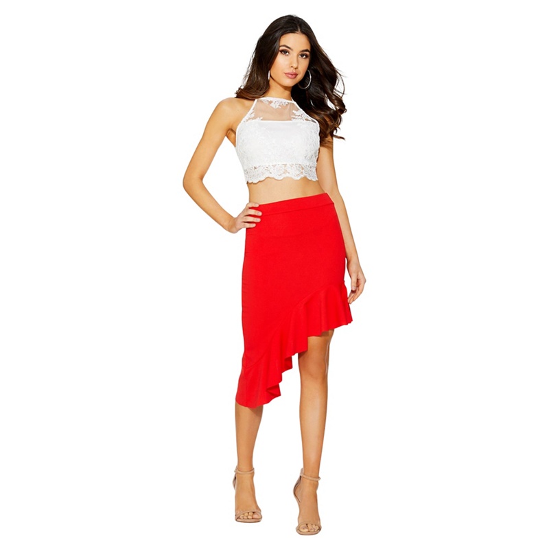 Quiz - Red Asymmetrical High Waist Skirt Review