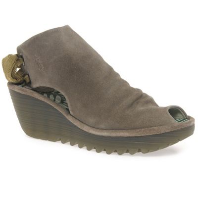 ... Taupe 'Yame' womens taupe peep to wedge sandals- at Debenhams