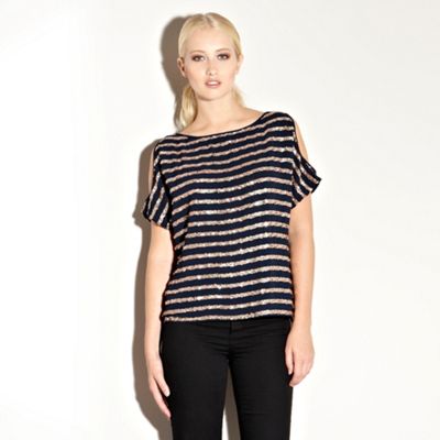Warehouse Blue Sequin Stripe T-Shirt