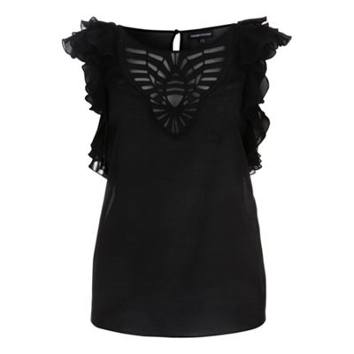Warehouse Black ruffle shoulder blouse