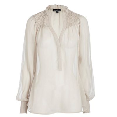 Warehouse Cream shirred yoke smock blouse