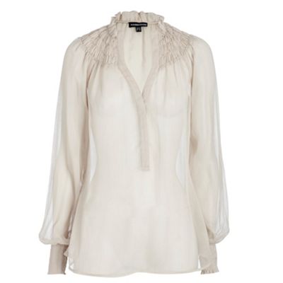 Warehouse Cream shirred yoke smock blouse