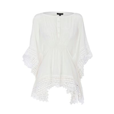 Warehouse Cream lace trim square cut blouse