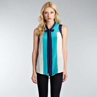 Misc silk colour block tie neck blouse