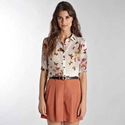Warehouse Natural Butterfly Printed Blouse