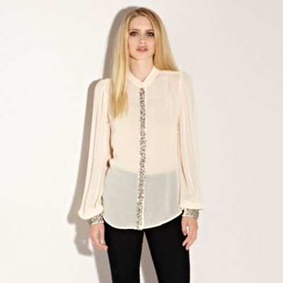 Warehouse Cream Cream Embellished Placket And Cuff Blouse