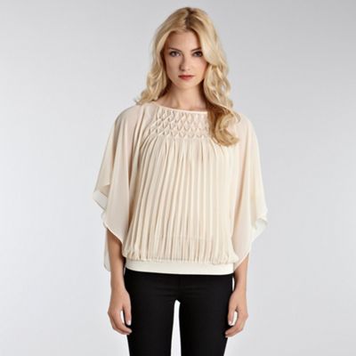 Warehouse Cream Honey Comb Detail Blouse