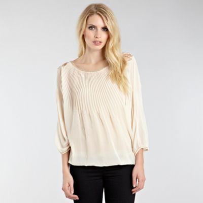 Cream Deco Style Embellished Pleat Blouse