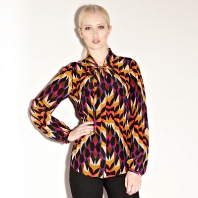 Multicoloured Silk Magazine Printed Blouse