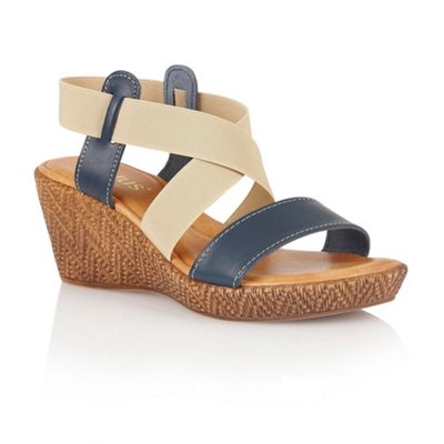 Lotus Navy beige leather elastic 'Emiliano' wedge sandals- at ...