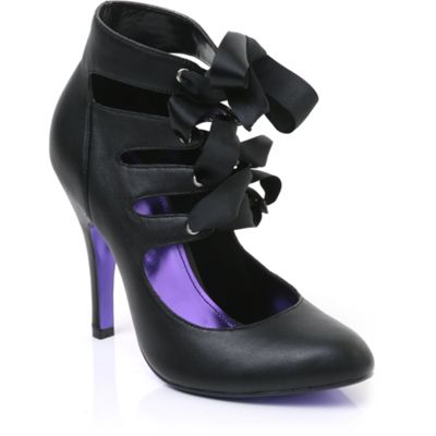 Black Caga Ribbon Lace Up Court Shoe